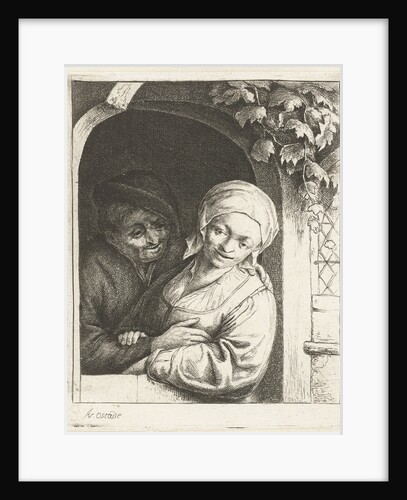 Farmer and his wife as love couple in a doorway by Adriaen van Ostade