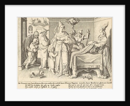 A woman from Lacedemon shows her children to a carpet weaver by Claes Jansz. Visscher II