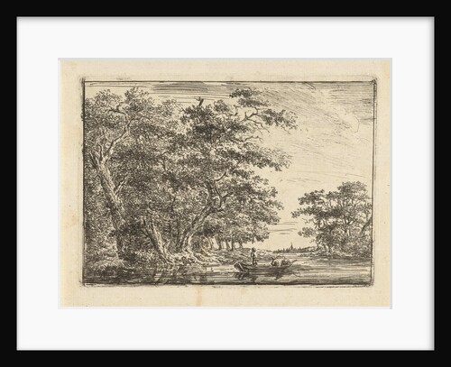 Fishermen in boat to wooded shore by Hermanus van Brussel