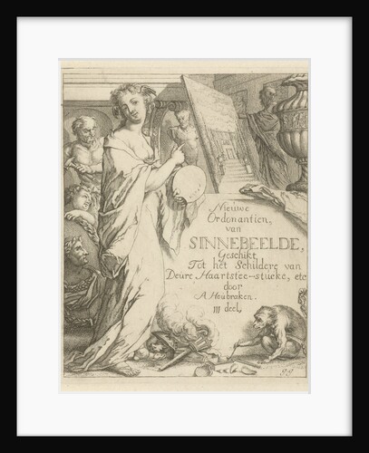 Female Figure with palette pointing at a painting by Anonymous