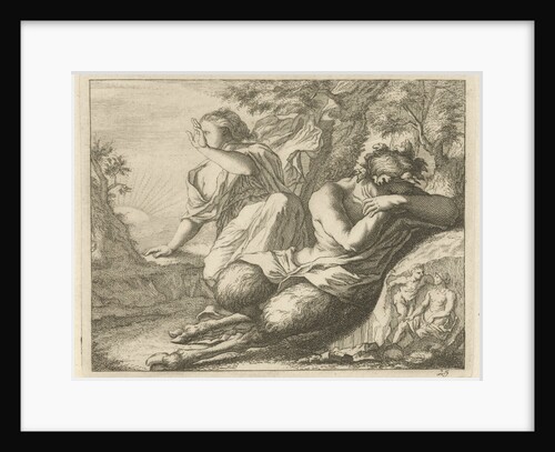 Sater and female figure cover the eyes from sunlight by Anonymous