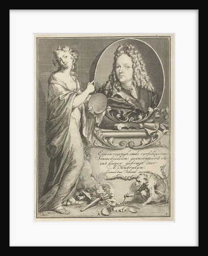 Female Figure with palette pointing to portrait of Arnold Houbraken by Leonard Schenk