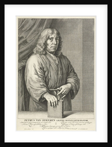Portrait of Petrus van Staveren, pastor of Leiden The Netherlands, his hand resting on a Bible by Johannes Willemsz. Munnickhuysen
