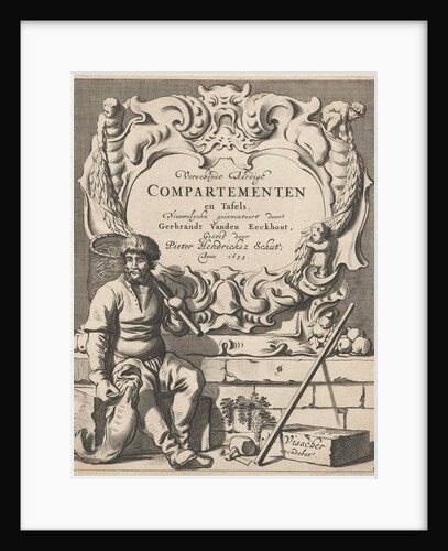 Cartouche with lobe ornament with a fisherman by Nicolaes Visscher I