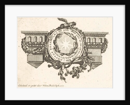 Vignette with architrave and medallion with star and garland of oak by Willem Bilderdijk