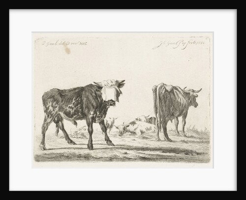 Blindfolded bull to herd cattle by Jacobus Cornelis Gaal