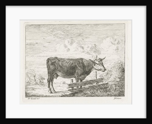 Cow standing by a fence by Jacobus Cornelis Gaal