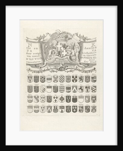 Top center leaf of a set of nine prints, all with weapons of ancient lineages from Utrecht by Johannes van Hiltrop