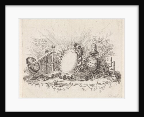Cartouche surrounded by scientific instruments by Johannes Petrus van Horstok