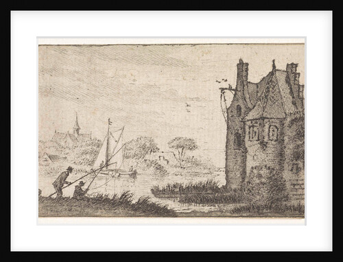 Anglers in a fortified house on a river by Hendrik Spilman