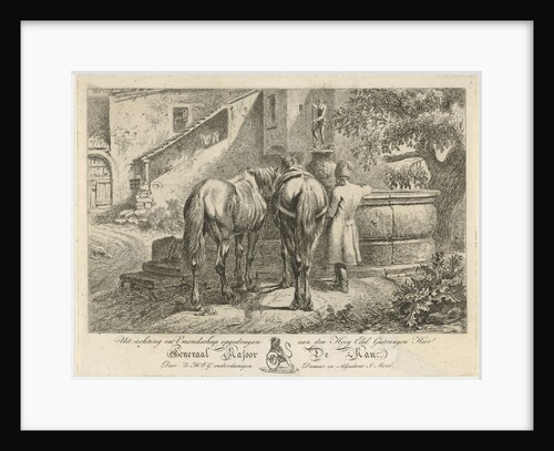 Drinking horses at a fountain by Maximiliaan Jacob de Man