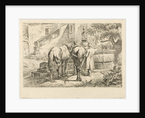 Drinking horses at a fountain by Johannes Mock
