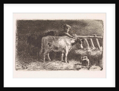 Farmer between two cows in a stable (small version) by Jan Vrolijk