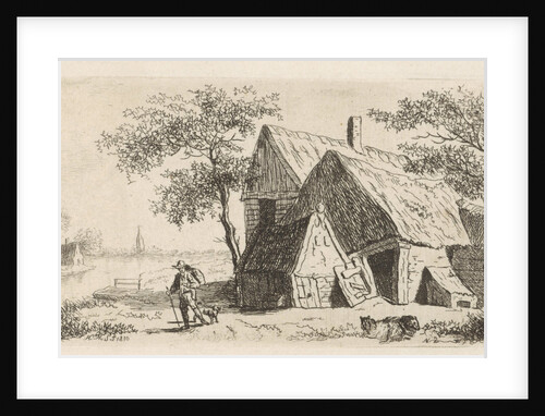 Man with dog at a farm on the water by Hendrik Marcus Schouten