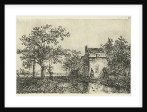 Woman with a basket for a farm house near the water by Hermanus Jan Hendrik van Rijkelijkhuysen