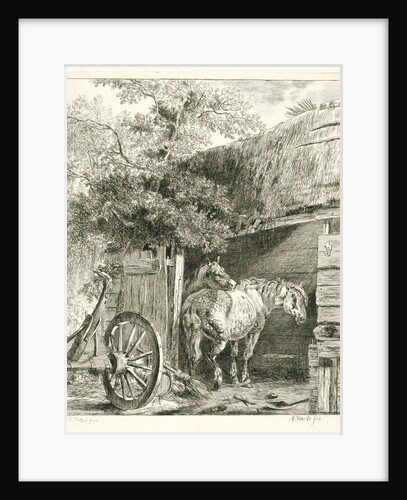 Two horses in a barn by Pieter Gerardus van Os
