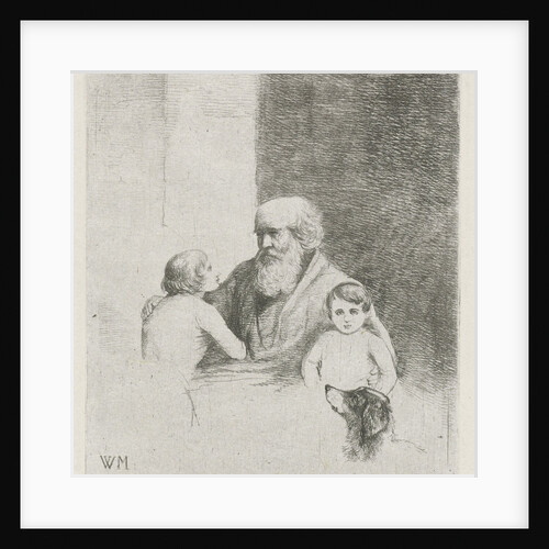 Old man with two kids and a dog by Christiaan Wilhelmus Moorrees
