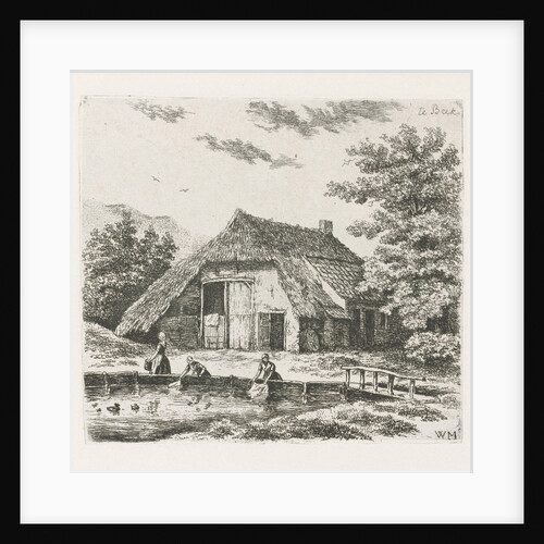 Three women doing laundry in the water for a farm in Beek by Christiaan Wilhelmus Moorrees