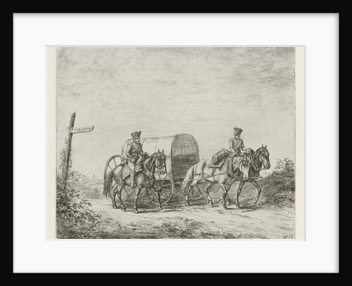 Two soldiers on horseback on the road by Christiaan Wilhelmus Moorrees