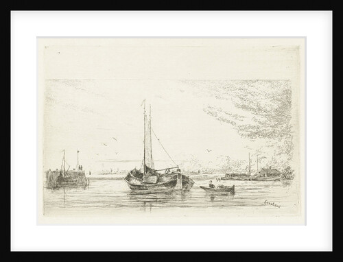 River view with boat and rowboat by Jan Daniël Cornelis Carel Willem baron de Constant Rebecque