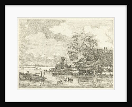 View of the Spaarne with shipyard and wash house in Haarlem by Albertus Brondgeest