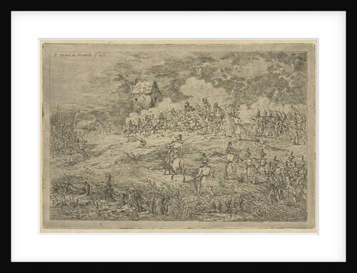 Battle between cavalry and infantry by Gerardus Emaus de Micault