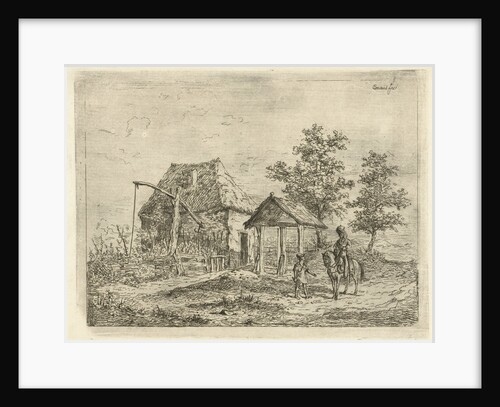 Cavalryman at farm by Gerardus Emaus de Micault