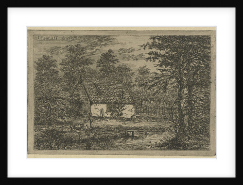 Couple with dog in barn by Gerardus Emaus de Micault