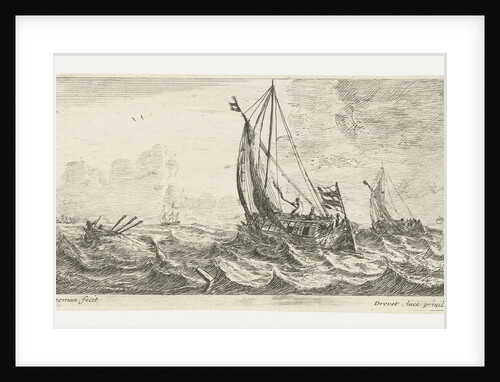 Two ferries and a rowing boat on a rough sea by Anonymous