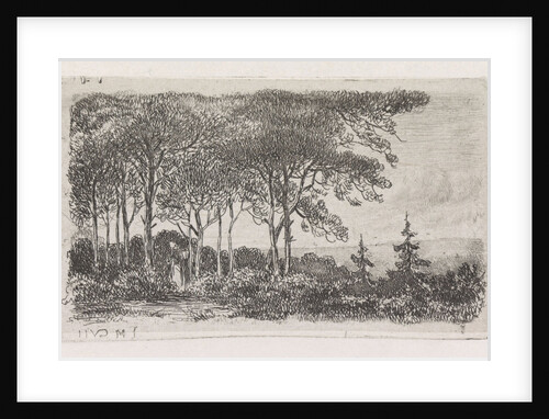 A wooded landscape with the left in the foreground a woman with a basket on her back by Jacob Jan van der Maaten