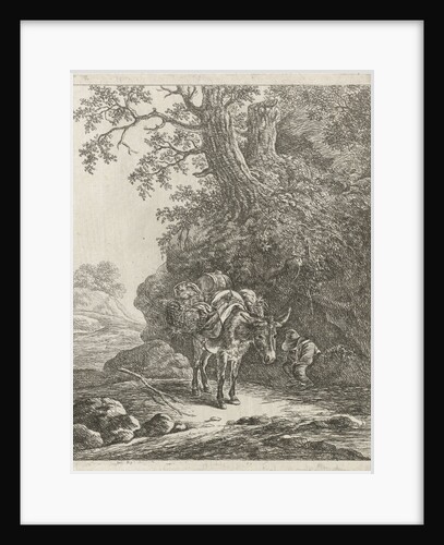 beast of burden on country road with it exonerating man by Hendrik Godart de Marée
