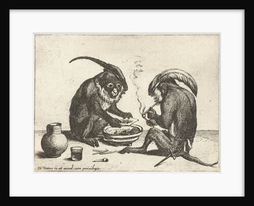 Two monkeys smoking pipe by Anonymous