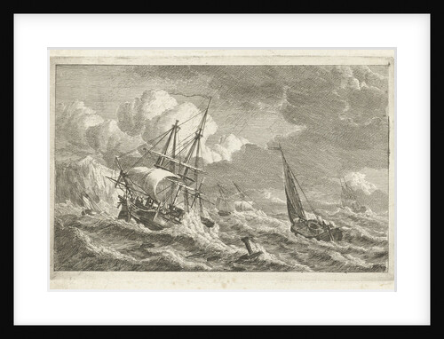 Ships in distress at a rocky shore by Gerrit Groenewegen