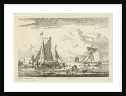 Beach and sea with several boats by Gerrit Groenewegen