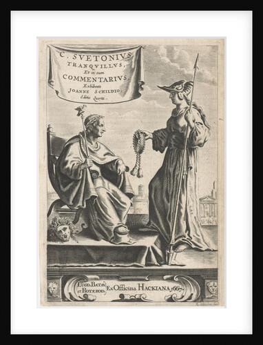 On a pedestal is an emperor on his throne, beside a Medusa head by Reinier van Persijn