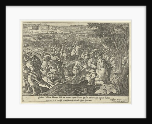Cavalry skirmish, the siege of a fortress by Hendrick Goltzius