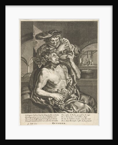 October, Bacchus who drinks wine by Joachim von Sandrart