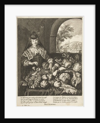 September represented as woman at table laden with fruits and vegetables by Joachim von Sandrart