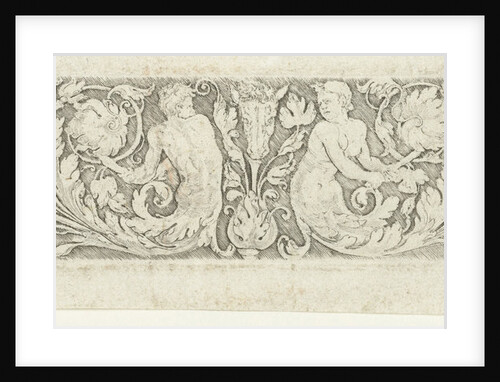 Ornament with two tritons and two skulls by Meester van de Paardenhoofden