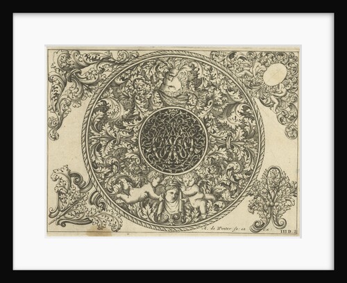Edge of circular plate with leaf tendrils, masks and putti, Anthonie de Winter by C. de Moelder