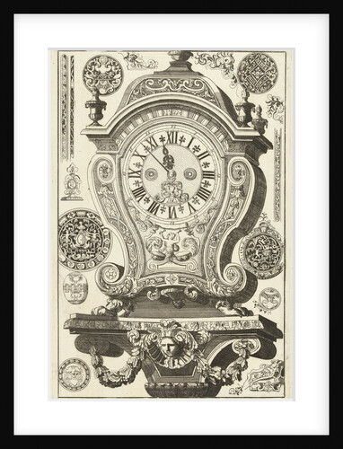 Clock on console with mask and garland, Daniël Marot I by Anonymous