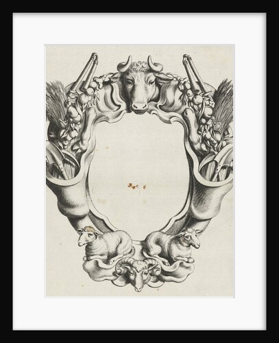 Cartouche with lobe ornament with animals by Clement de Jonghe