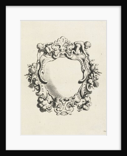 Cartouche with lobe ornament with two children by Clement de Jonghe