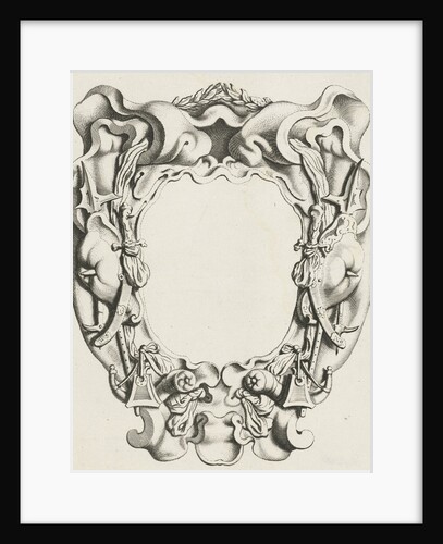 Cartouche with lobe ornament with wapentrofeëen by Clement de Jonghe