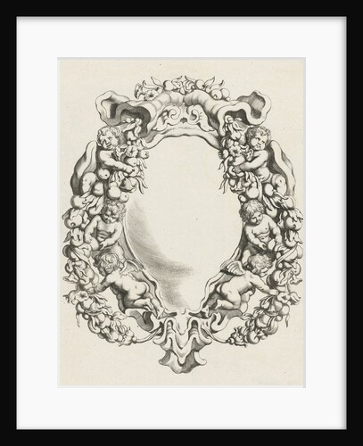 Cartouche with lobe ornament with four children and two angels by Clement de Jonghe