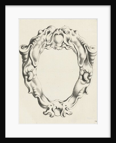 Cartouche with lobe ornament, above and below a mask with gaping mouth by Clement de Jonghe