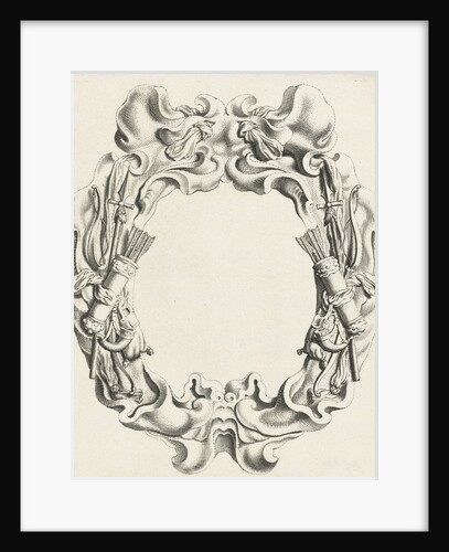Cartouche with lobe ornament with hunting trophies by Clement de Jonghe