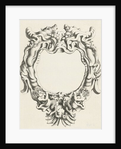 Cartouche with lobe ornament, down two sea gods by Clement de Jonghe