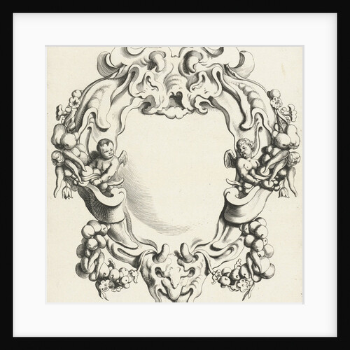 Cartouche with lobe ornament with two putti by Clement de Jonghe