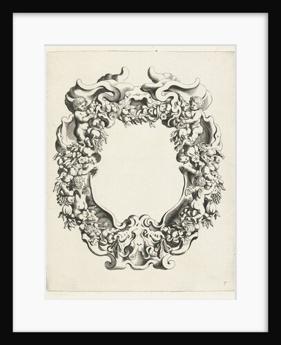 Cartouche with lobe ornament with two putti and four angels by Clement de Jonghe